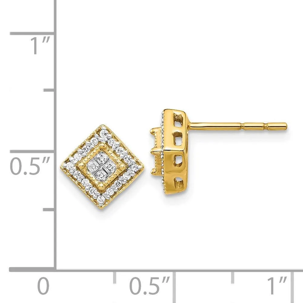 14K Gold Polished Diamond Post Earrings