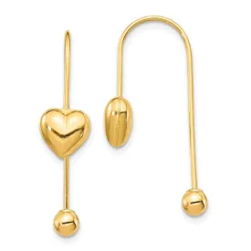 14K Puffed Heart w/Screw End Threader Earrings