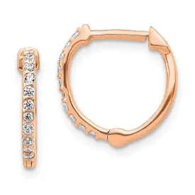 14K Rose Gold Diamond Hinged Hoops