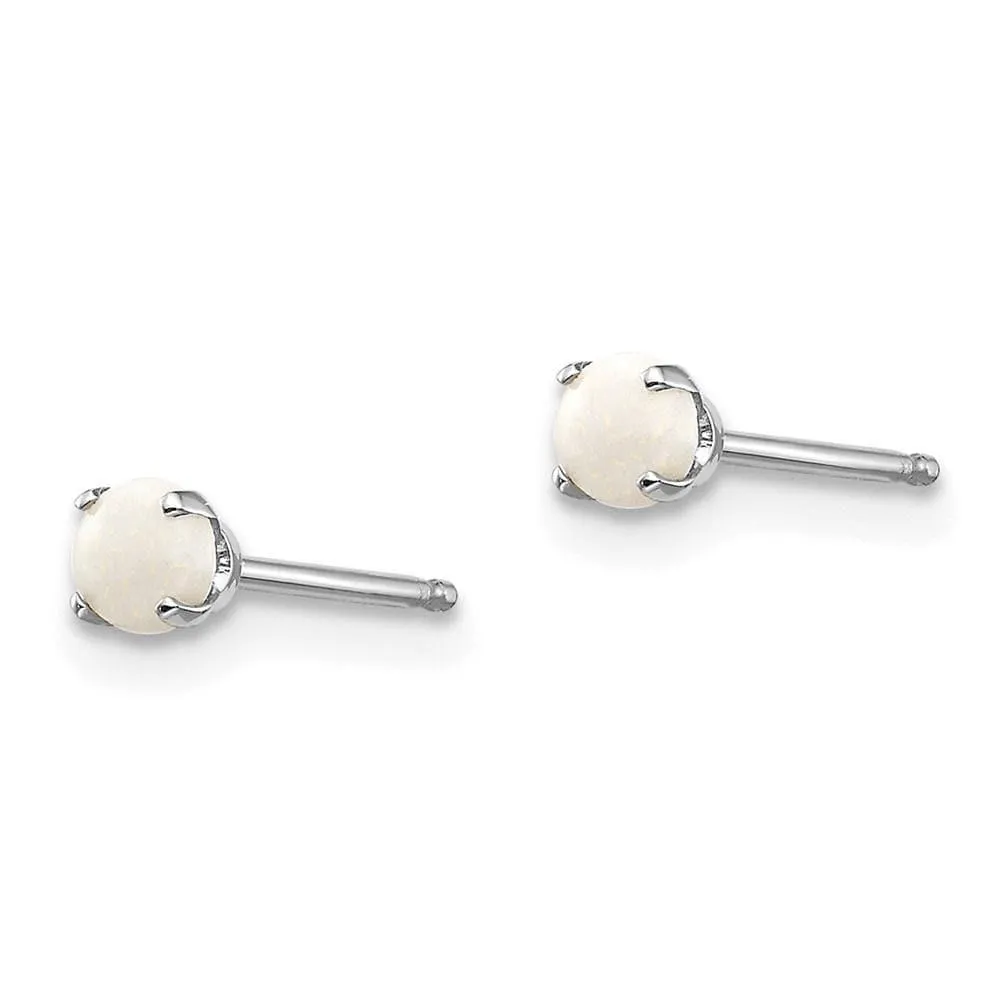 14k White Gold 3mm Opal Stud Earrings