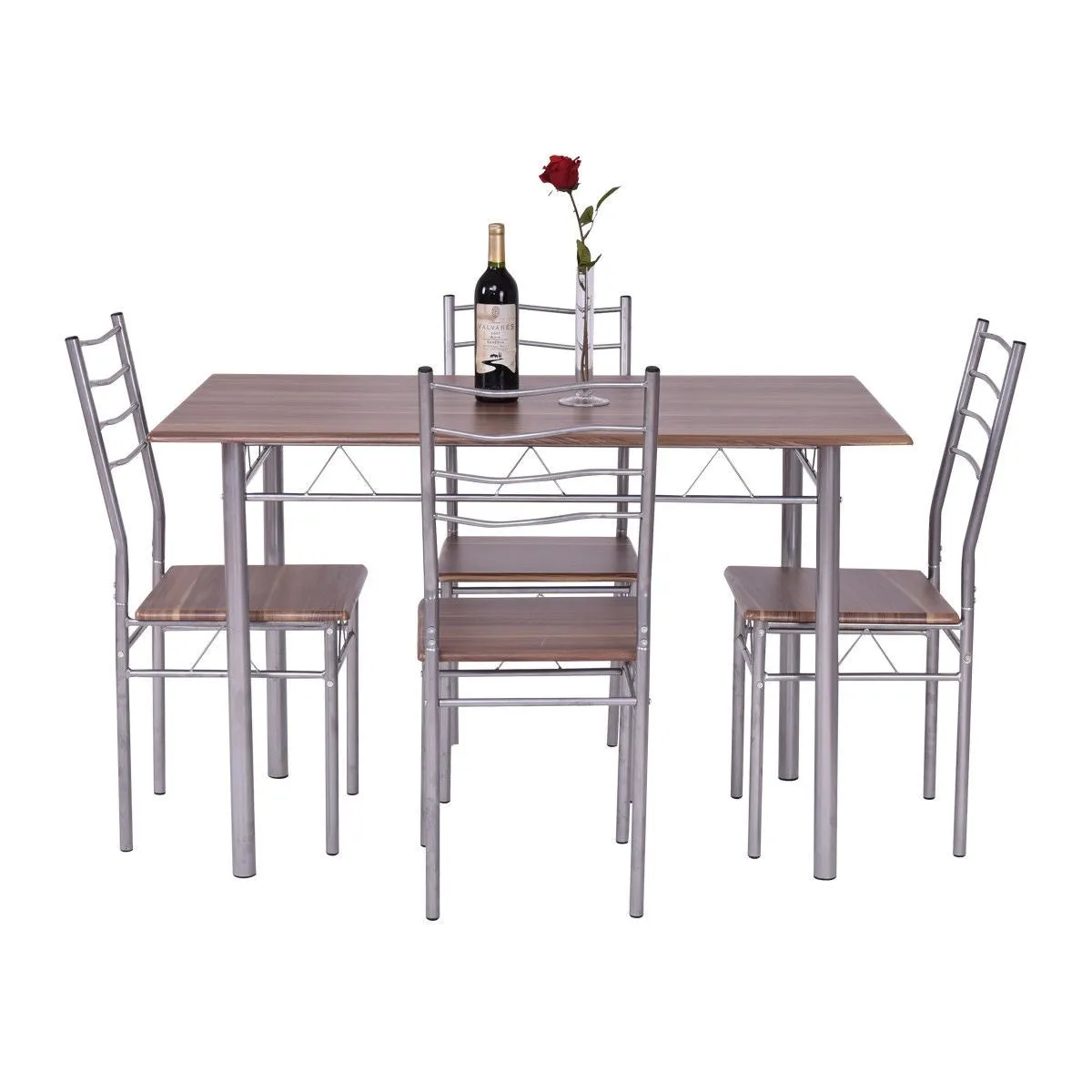 5pc Wood Metal Dining Table Set - Walnut