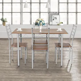 5pc Wood Metal Dining Table Set - Walnut