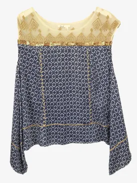 Anthropologie Boho Embellished Gold Top Size S