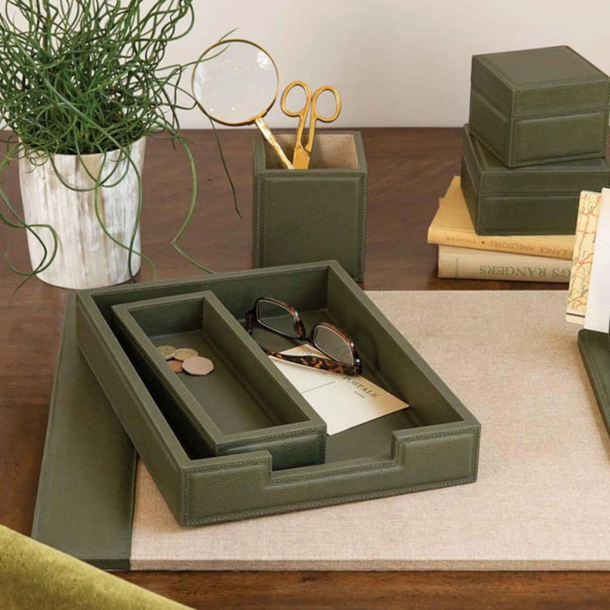 Asby Desk Accessory Set in Forest Full-Grain Leather