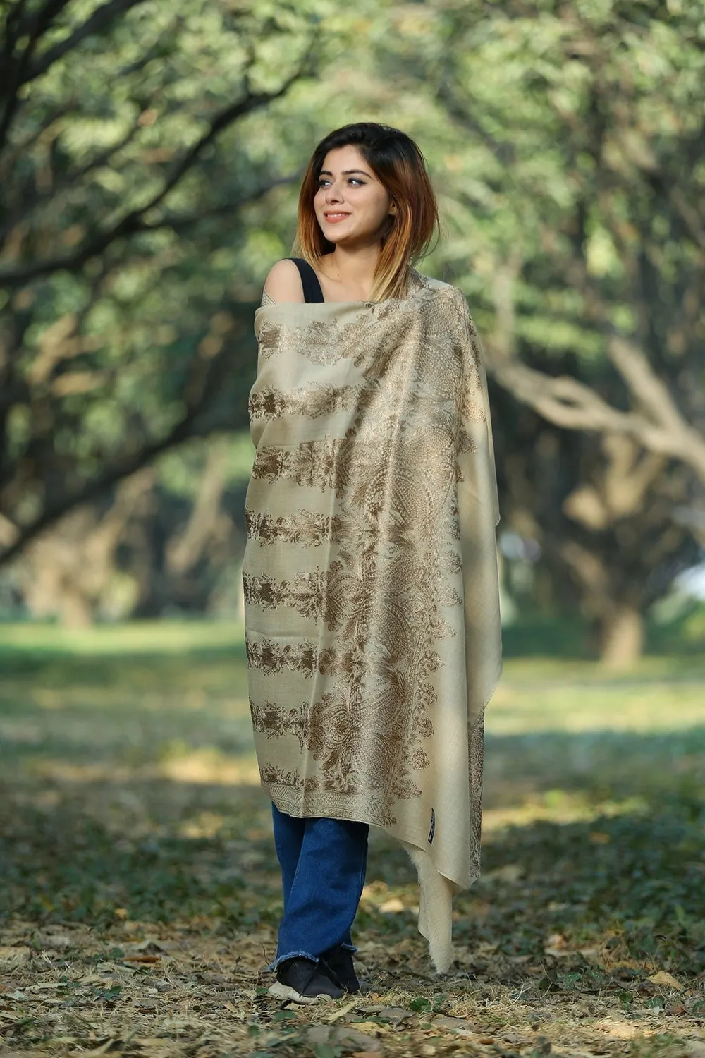 BEIGE COLOUR SHAWL DEFINES FEMINISM AND ENHANCES SOPHISTICATION