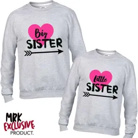 Big Sister/Little Sister Matching Cutey Heart Grey Sweaters (MRK X)