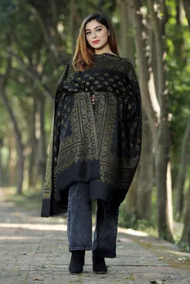 BLACK COLOUR  SHAWL DEFINES WITH ZARI & KANI WORK ROYAL AND LUXURIOUS EXTREMELY COMFORTABLE FOR ALL EVENTS