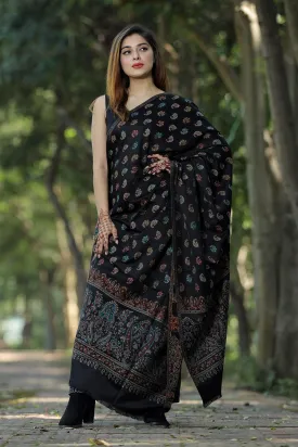 BLACK COLOUR  SHAWL WITH ZARI & KANI WORK DEFINES ROYAL AND LUXURIOUS EXTREMELY COMFORTABLE FOR ALL EVENTS