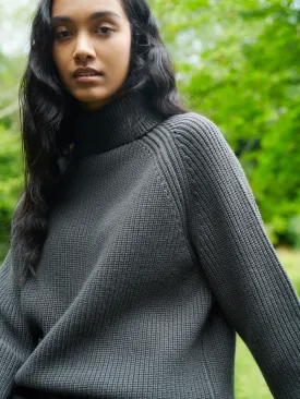 Charcoal Ribbed High Neck Jumper