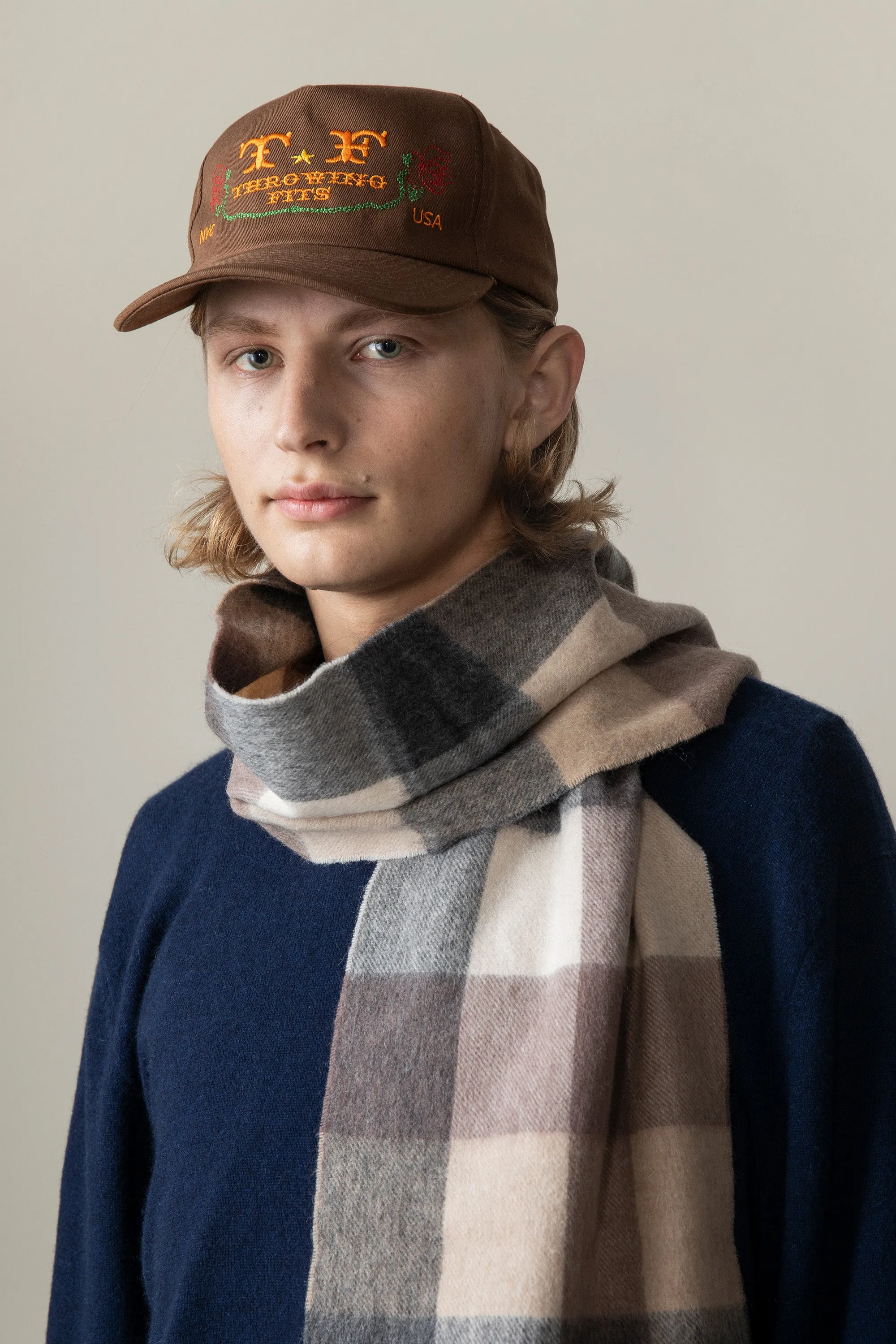 Checkers Lambswool Scarf - Natural