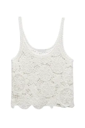 'Chloe' Round-Neck Sleeveless Crochet Top