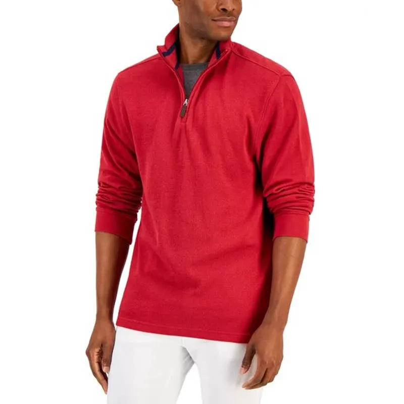 Club Room Men's Ablaze Red Quarter Zip Mock Neck Sweater, NWT!