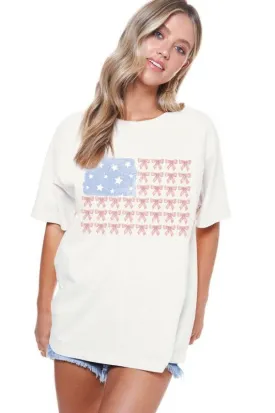 Coquette Bow American Flag Graphic Tee - Ivory