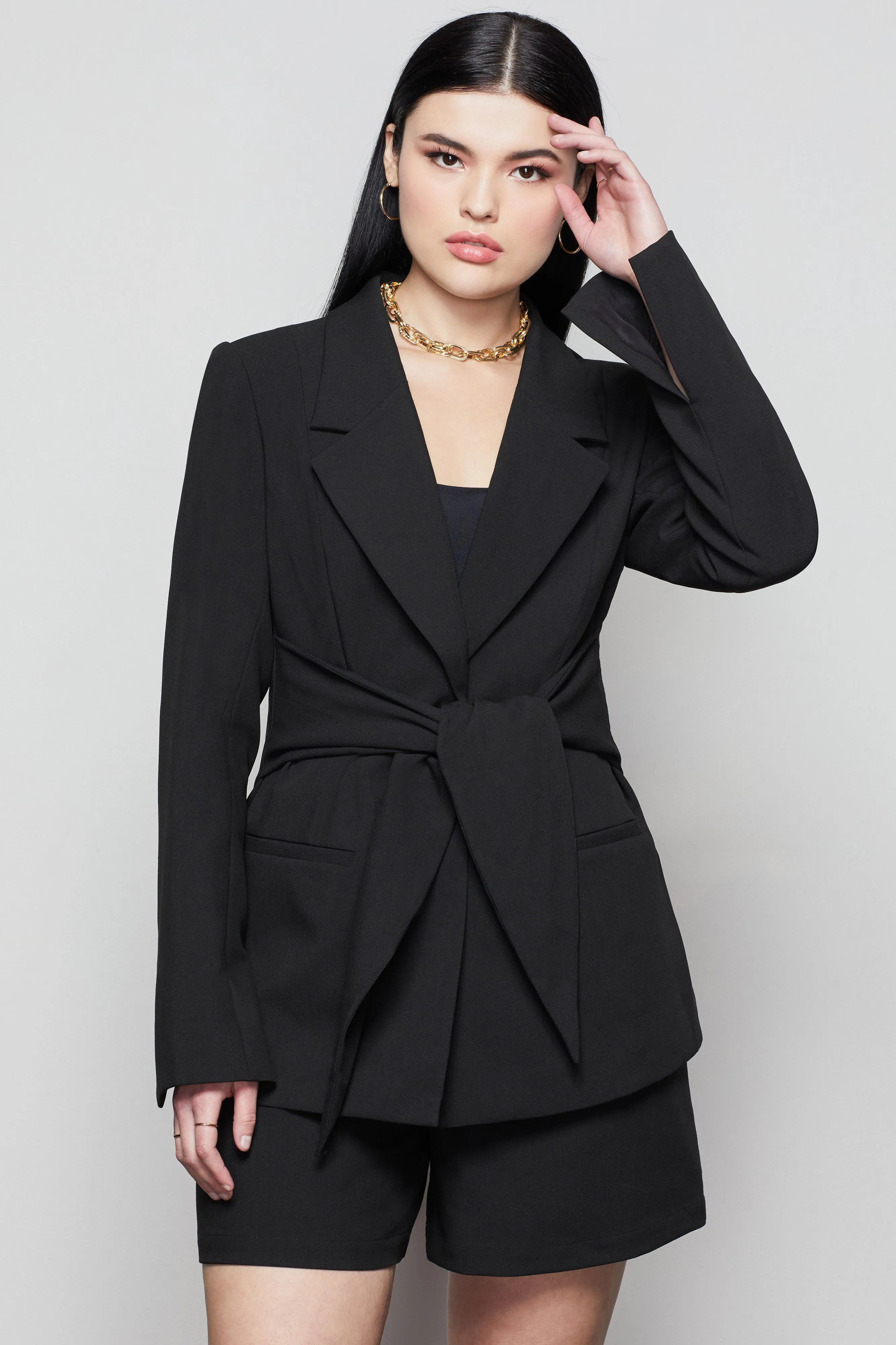 EXEC TIE WAIST BLAZER | BLACK001