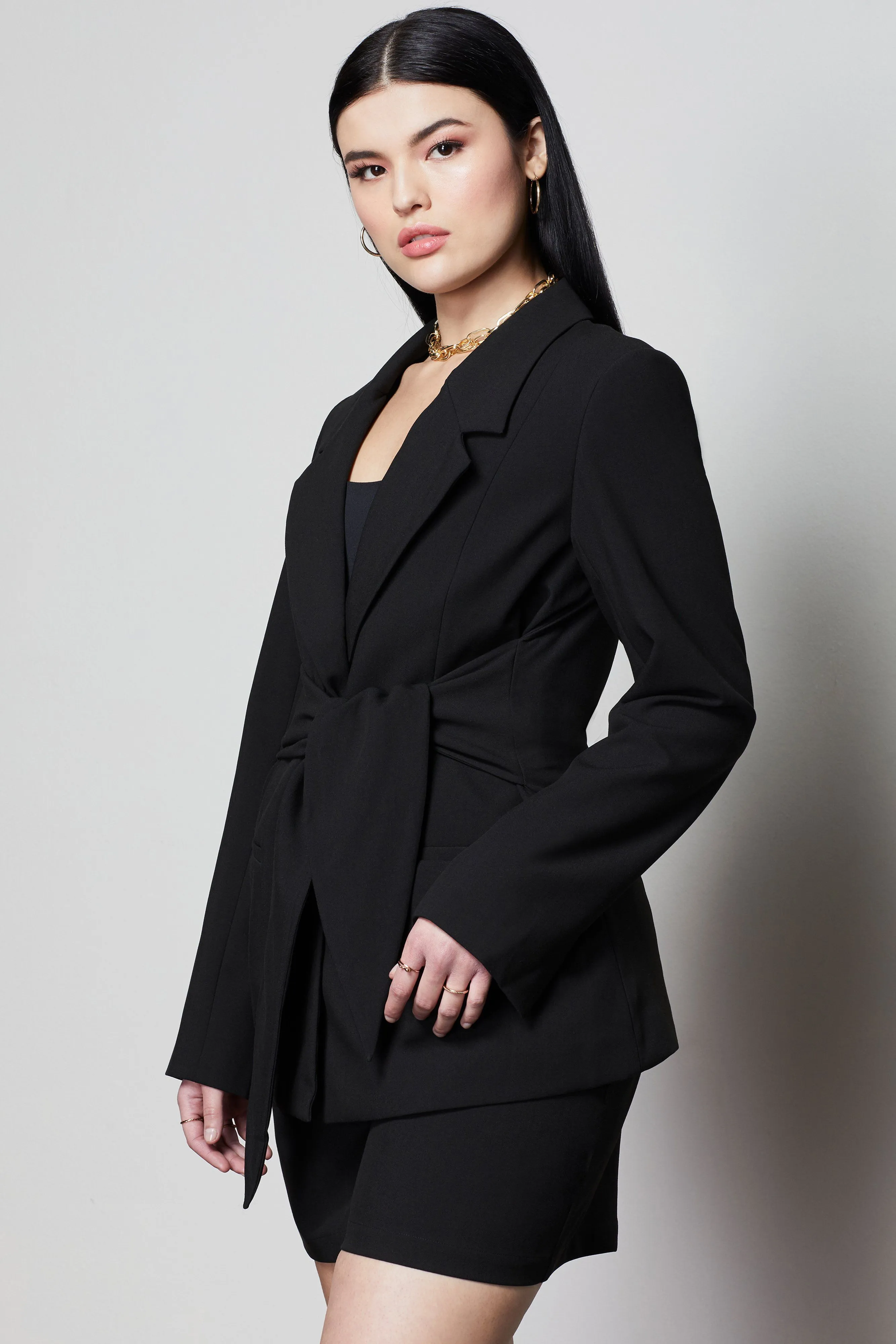 EXEC TIE WAIST BLAZER | BLACK001