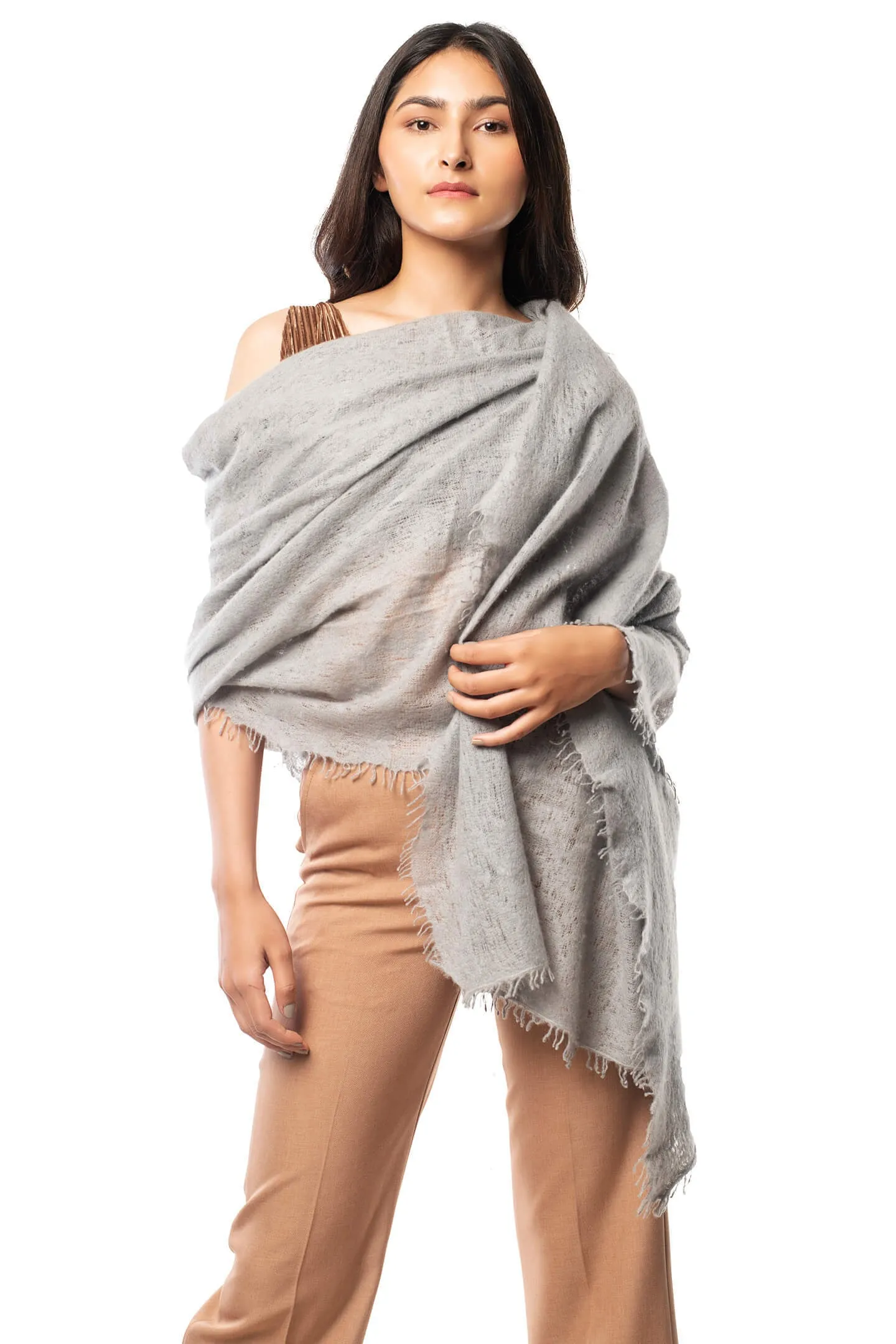 Hand Knitted Cashmere in Koala Grey | Scarf Shawl Wrap