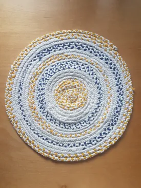 Handmade Coaster Centrepiece, Winter Theme Ivory Blue Yellow