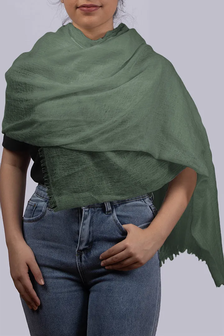 Handwoven Cashmere Scarf Shawl in Mineral Green