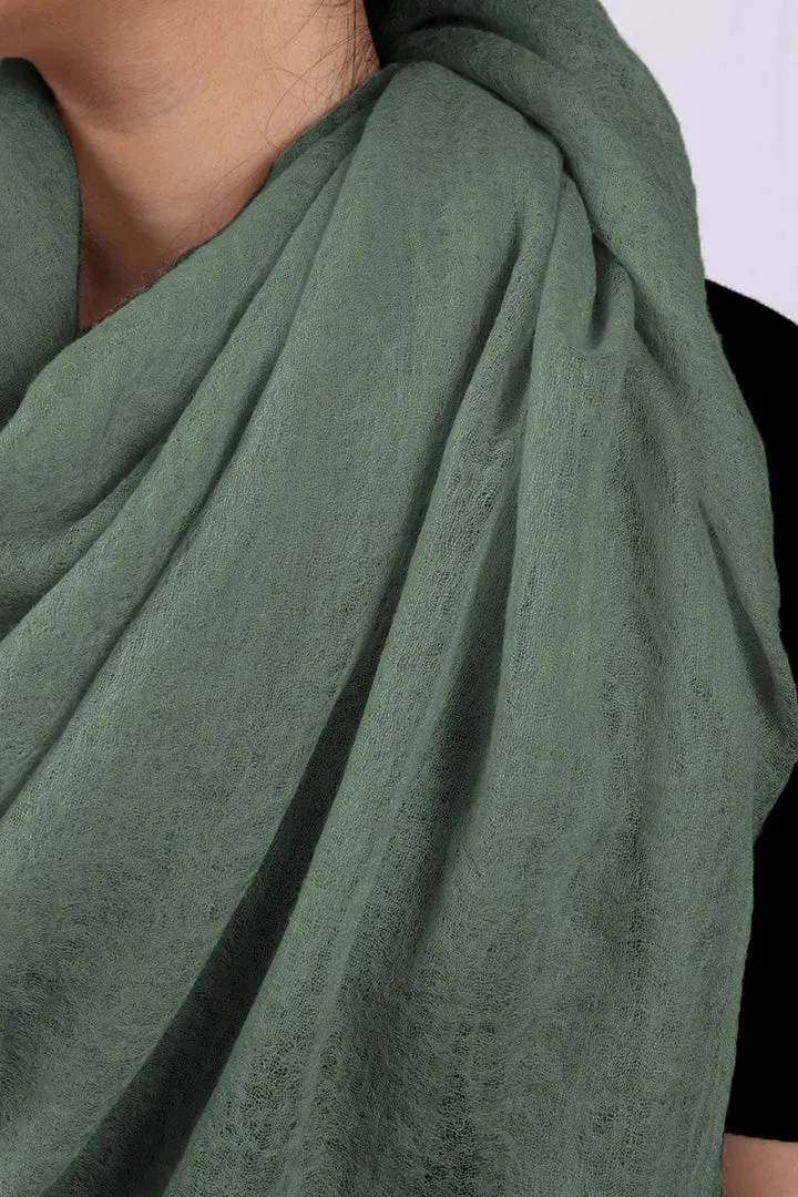 Handwoven Cashmere Scarf Shawl in Mineral Green