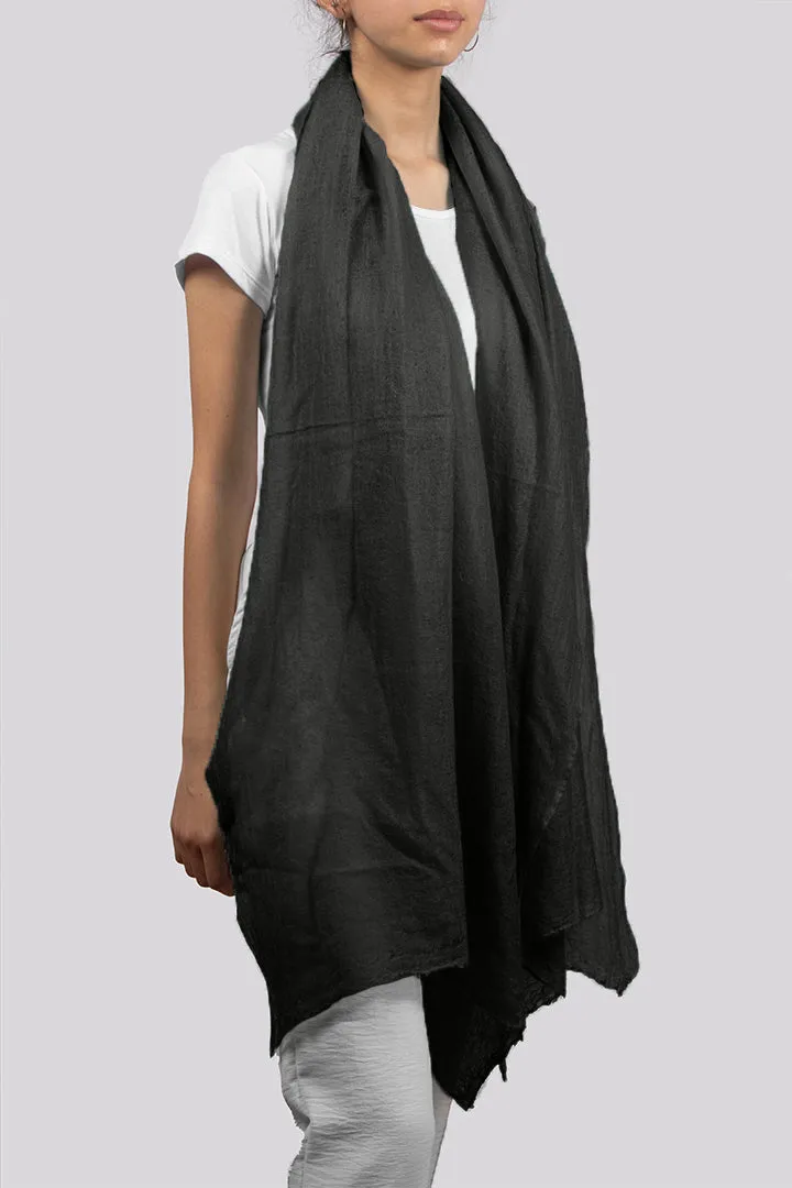 Handwoven Pure Cashmere Scarf Shawl in Black