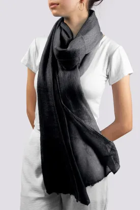 Handwoven Pure Cashmere Scarf Shawl in Midnight Black