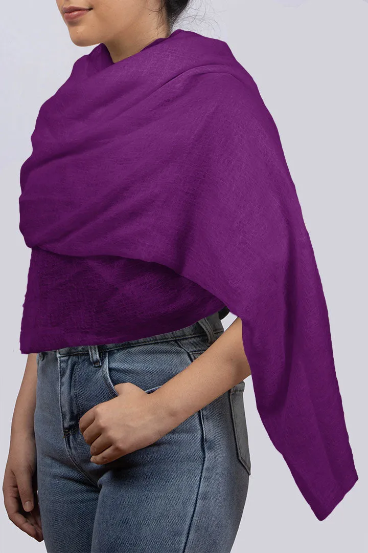 Handwoven Pure Cashmere Scarf Shawl in Vivid Purple