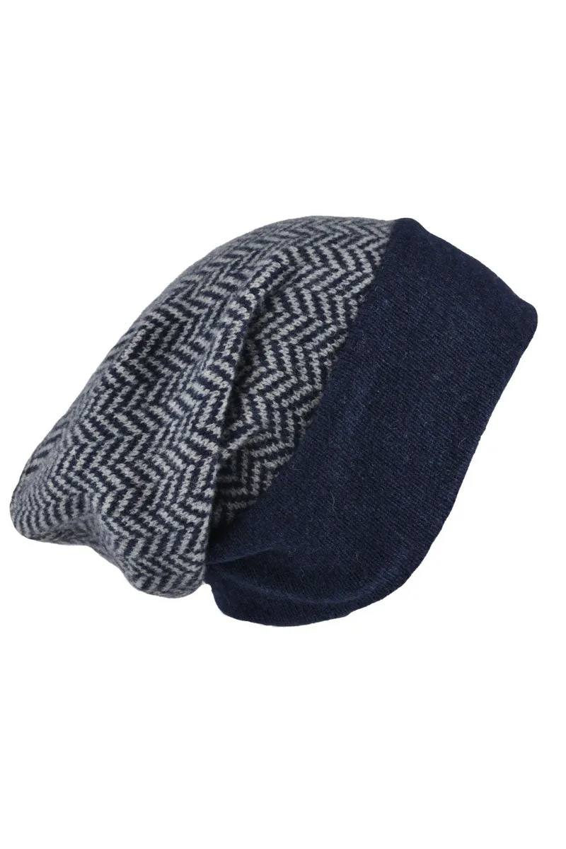 Herringbone Beanie Hat - Navy