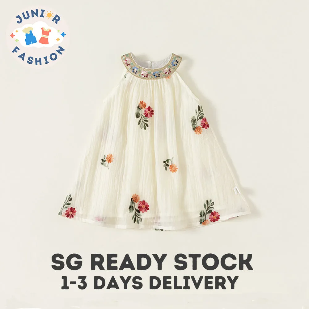 Kid's Fiber Halterneck dress Ethnic-style dress Summer Floral embroidery Dress 1-6Years Old