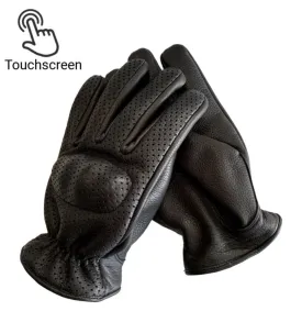 Legendary 'Uppercut' Deerskin Short Wrist Perforated Knuckle Defense Touchscreen Motorcycle Gloves