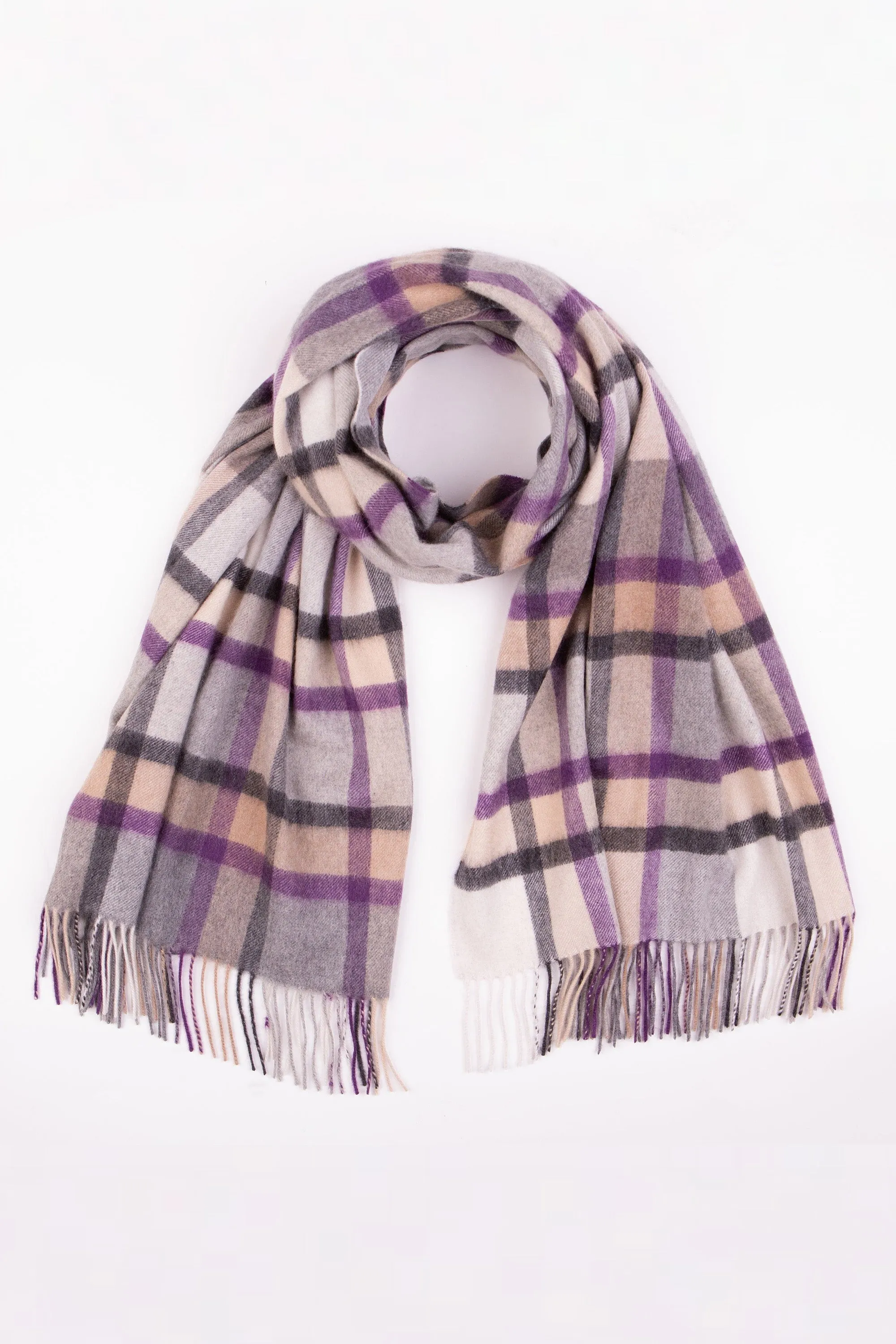 Princeton Check Cashmere Wide Scarf - Lavender