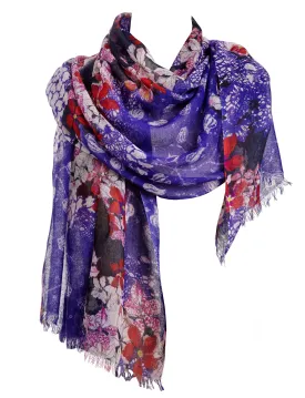 Purple Floral Abstract Silk Cashmere Scarf