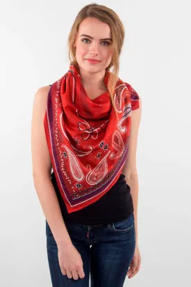 Scarlet Paisley Cotton Silk Scarf