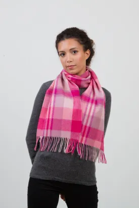 Square Check Lambswool Scarf - Bright Pink