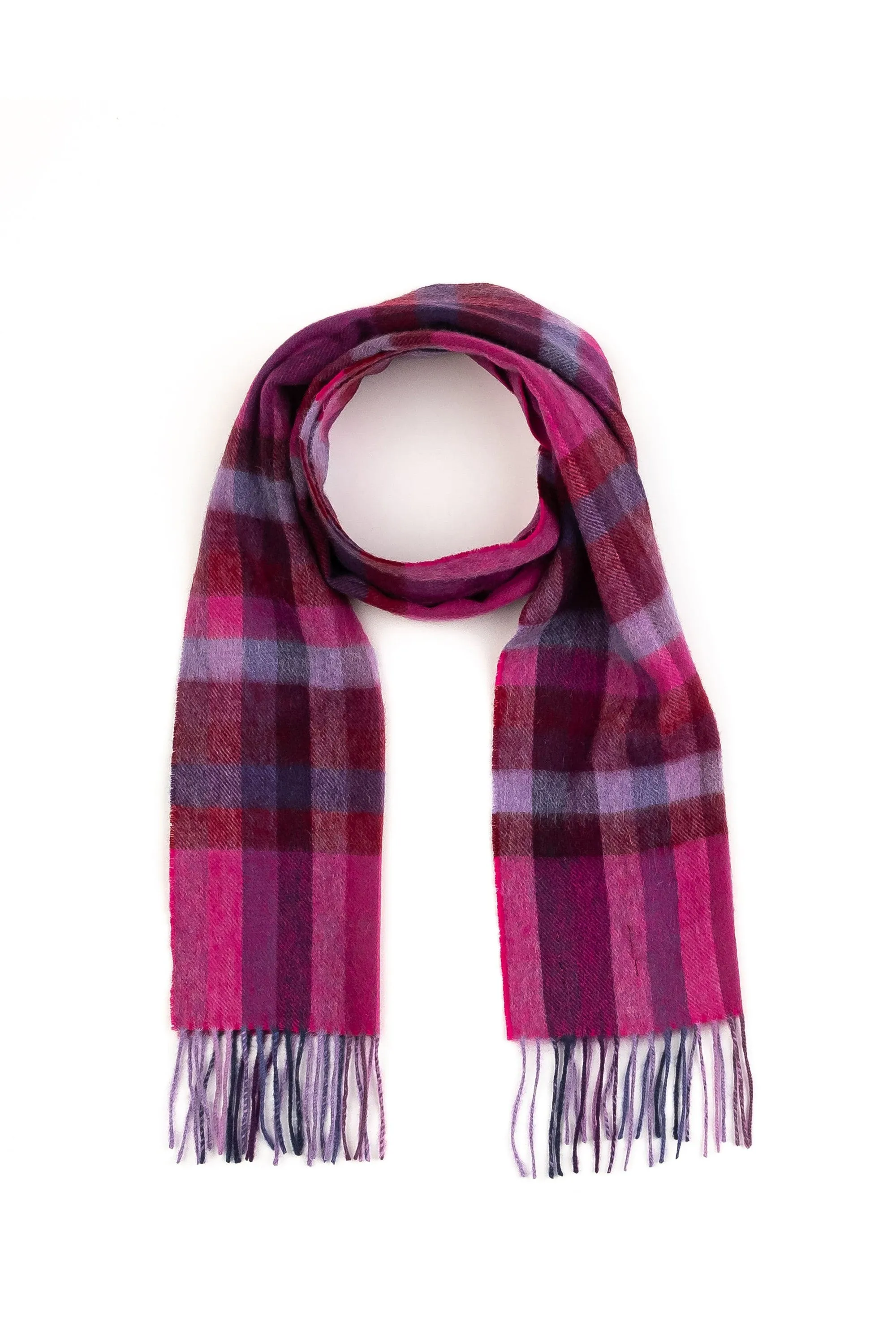 Stepping Check Lambswool Scarf - Dark Pink