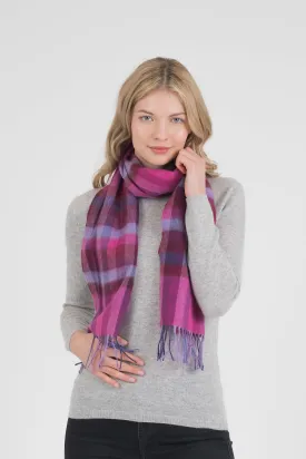 Stepping Check Lambswool Scarf - Dark Pink