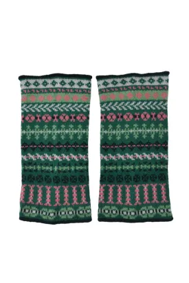 Ugie Fair isle wrist warmer fingerless gloves - Green