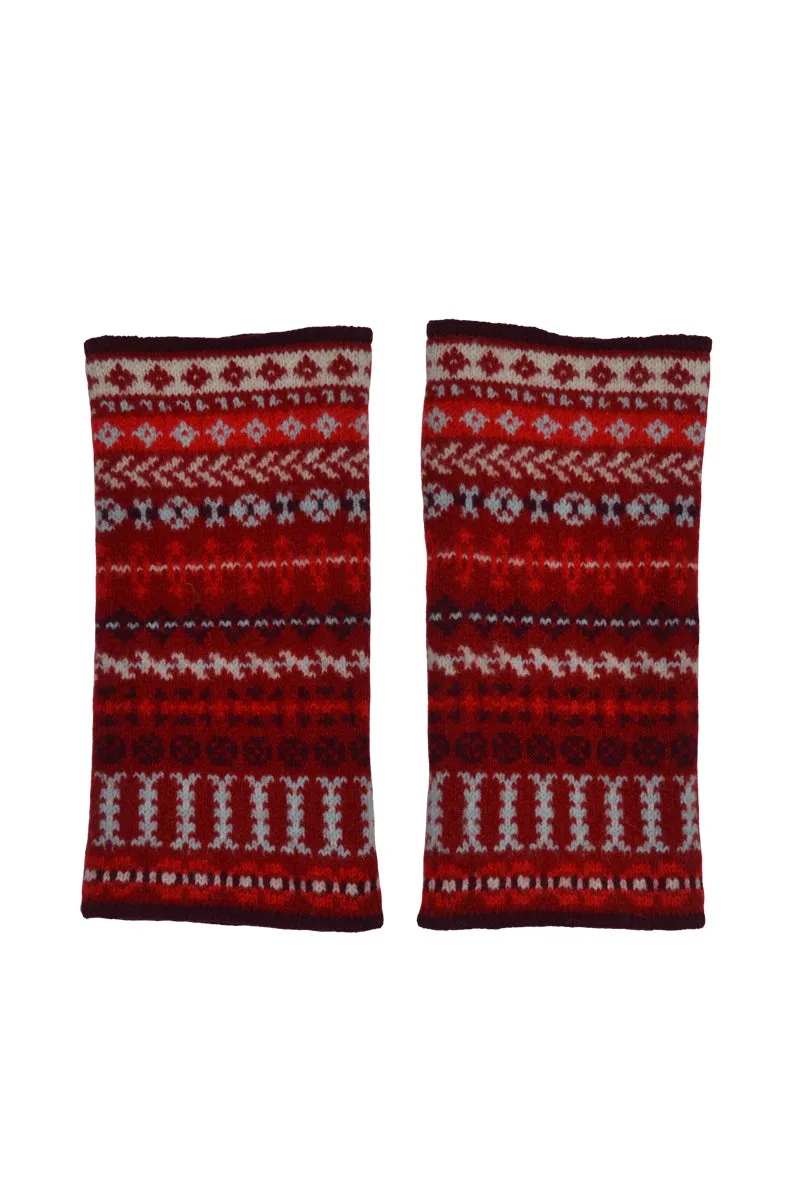 Ugie Fair isle wrist warmer fingerless gloves - Red