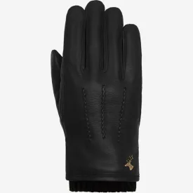 William (black) - goatskin leather gloves with warm fleece lining and press-stud