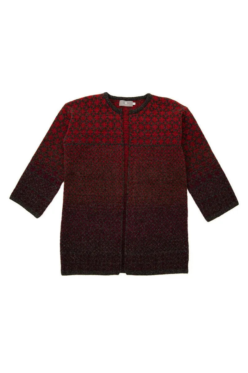 Womens Fair isle Long Kimono Cardigan / Coatigan - Red