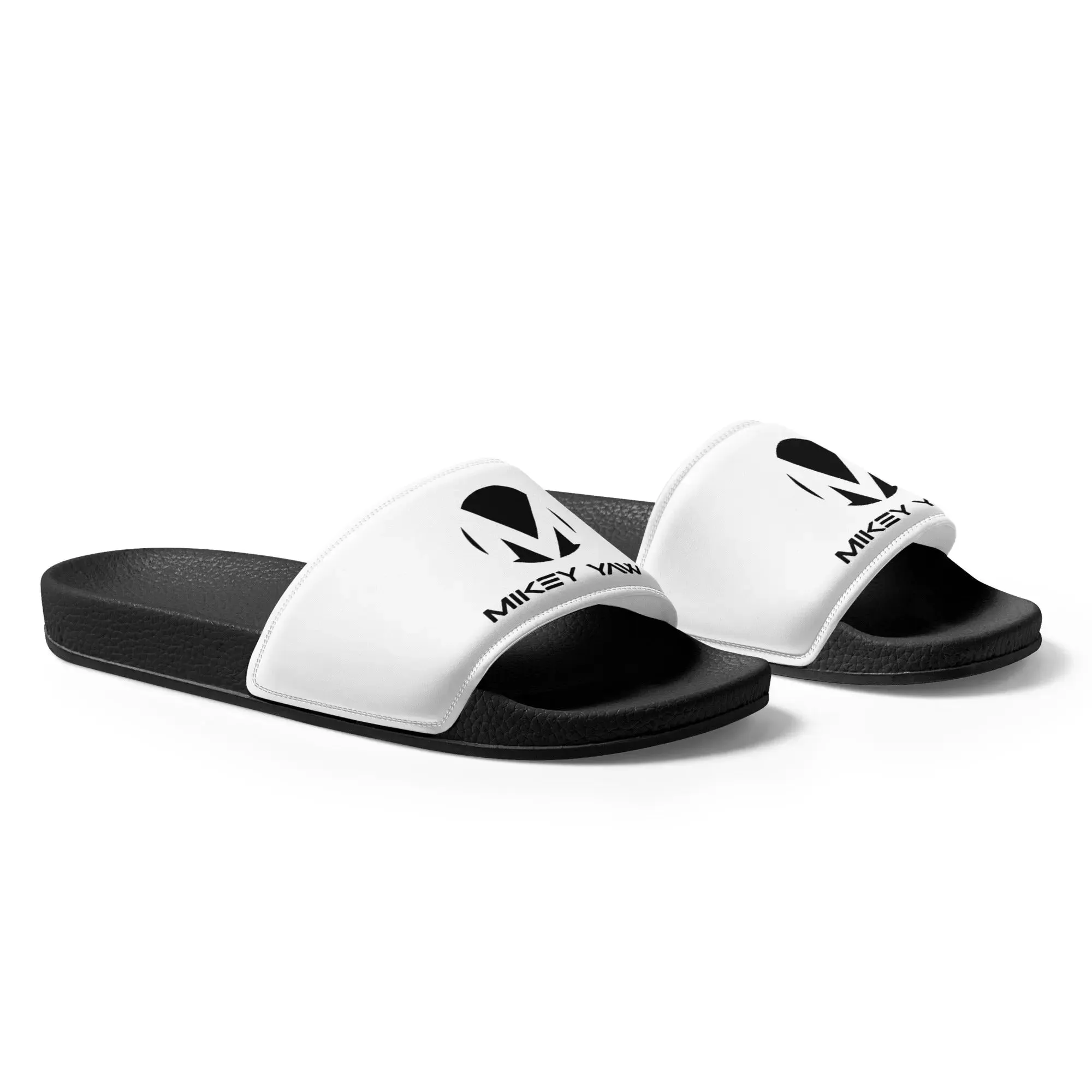 Women's White and Black Monogram Slides